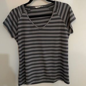 Sandwich striped t with gathered detail.